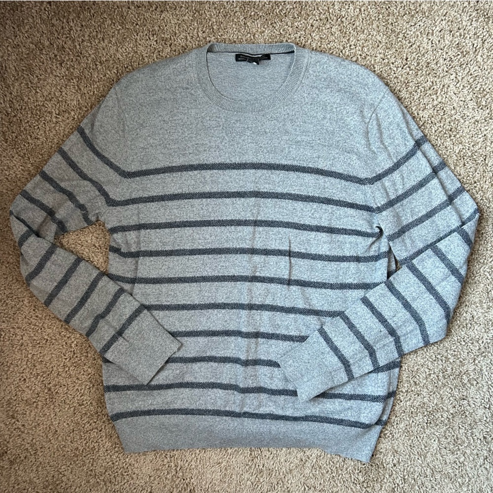 M Banana Republic Grey Striped Prima Cotton Cashmere Blend Crew Neck Size M |D95